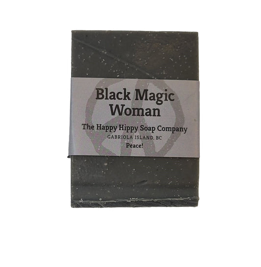 Black Magic Woman activated charcoal soap bar with vanilla and spearmint swirls